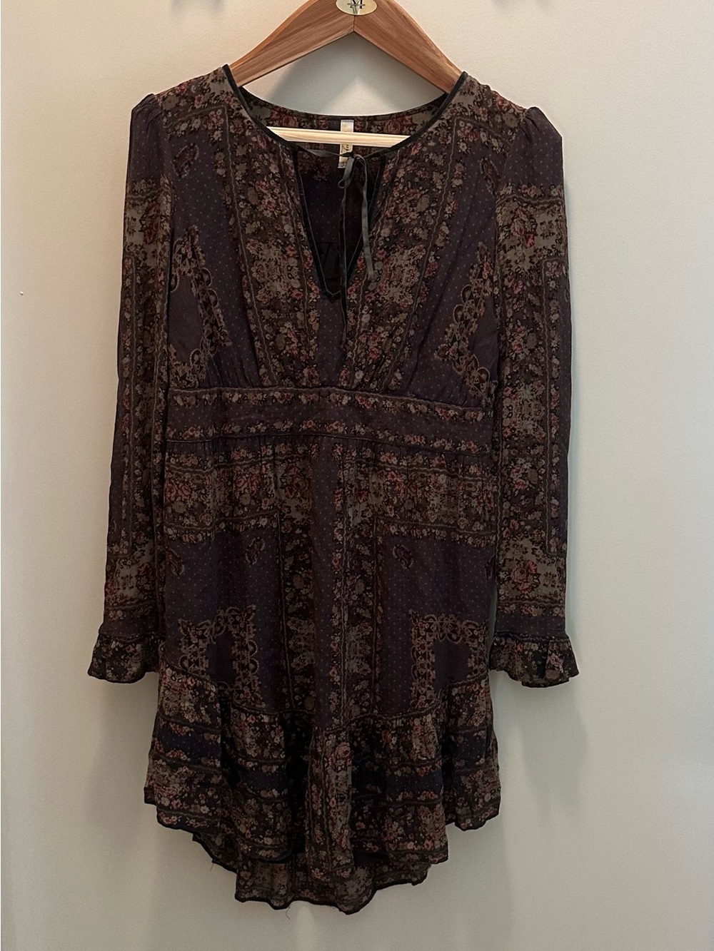 Free People Dark Plum Floral Long-Sleeve Mini Dress